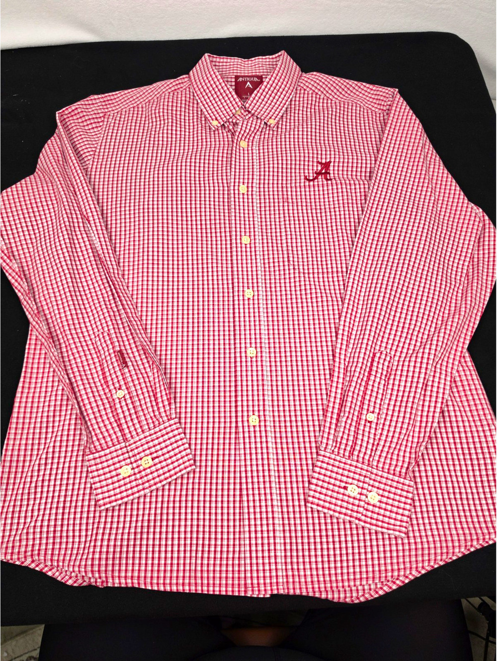 Antigua Shirt Mens L Red/White Check Button Down Long Sleeve Alabama Logo